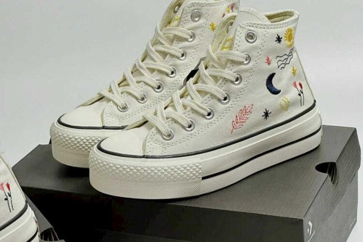 giày Converse Chuck Taylor High Top White Custom Sun Moon Embroidery