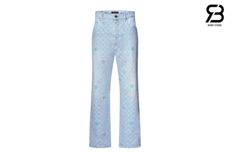 Quần LV Tyler Monogram Denim Trousers Màu Xanh Indigo Best Quality