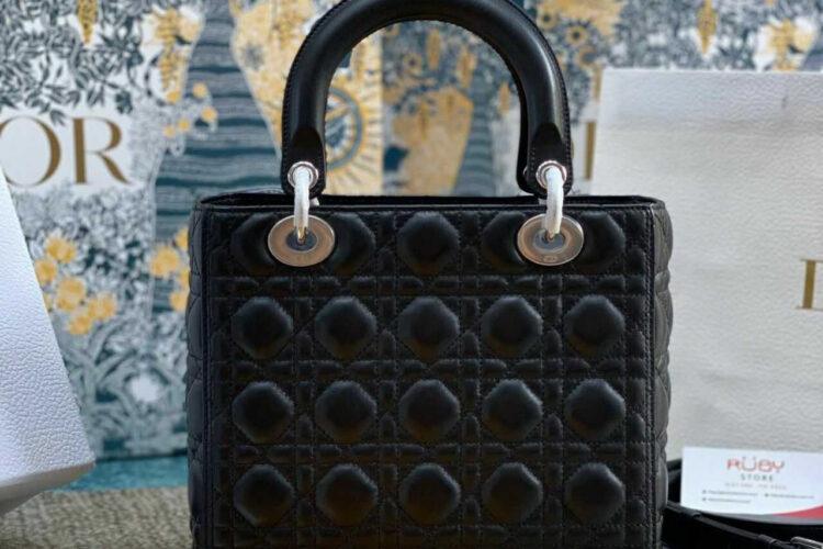 túi Dior Medium Lady Dior Black Lambskin SHW Size 24