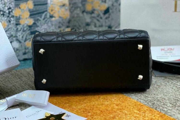 túi Dior Medium Lady Dior Black Lambskin SHW Size 24