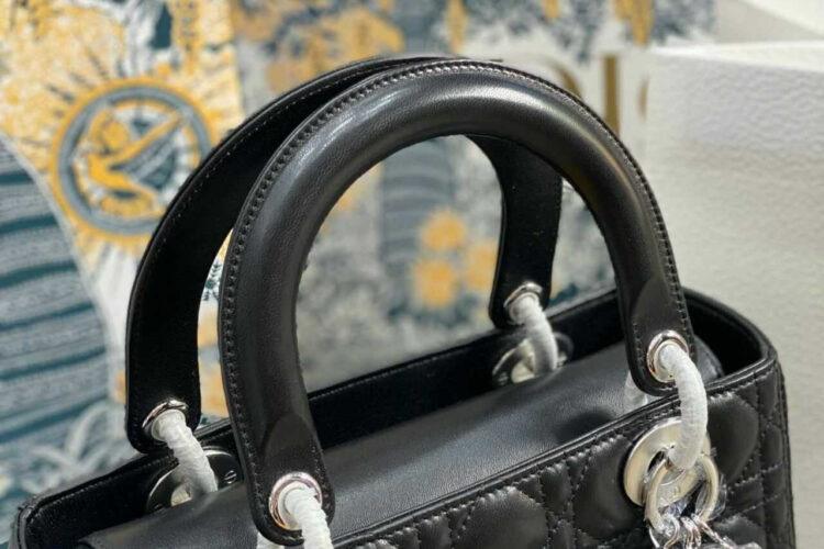 túi Dior Medium Lady Dior Black Lambskin SHW Size 24