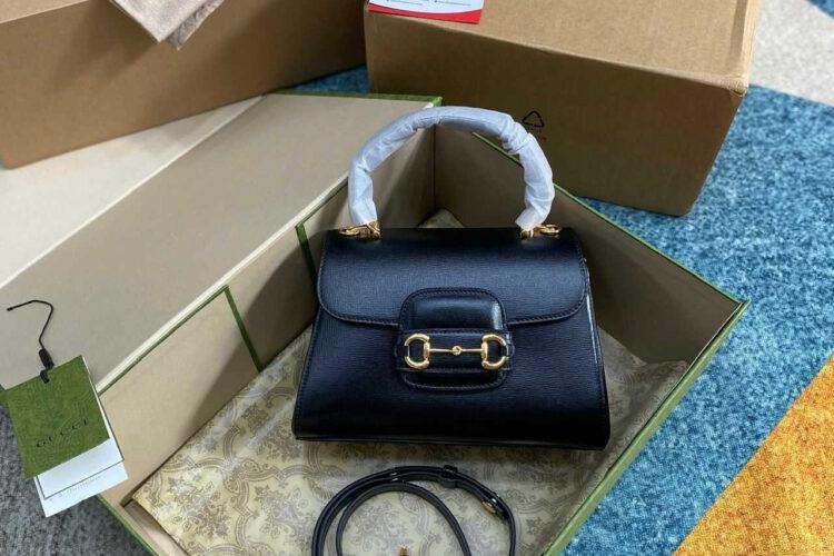 túi Gucci Horsebit 1955 Mini Bag Black Leather 22CM đen