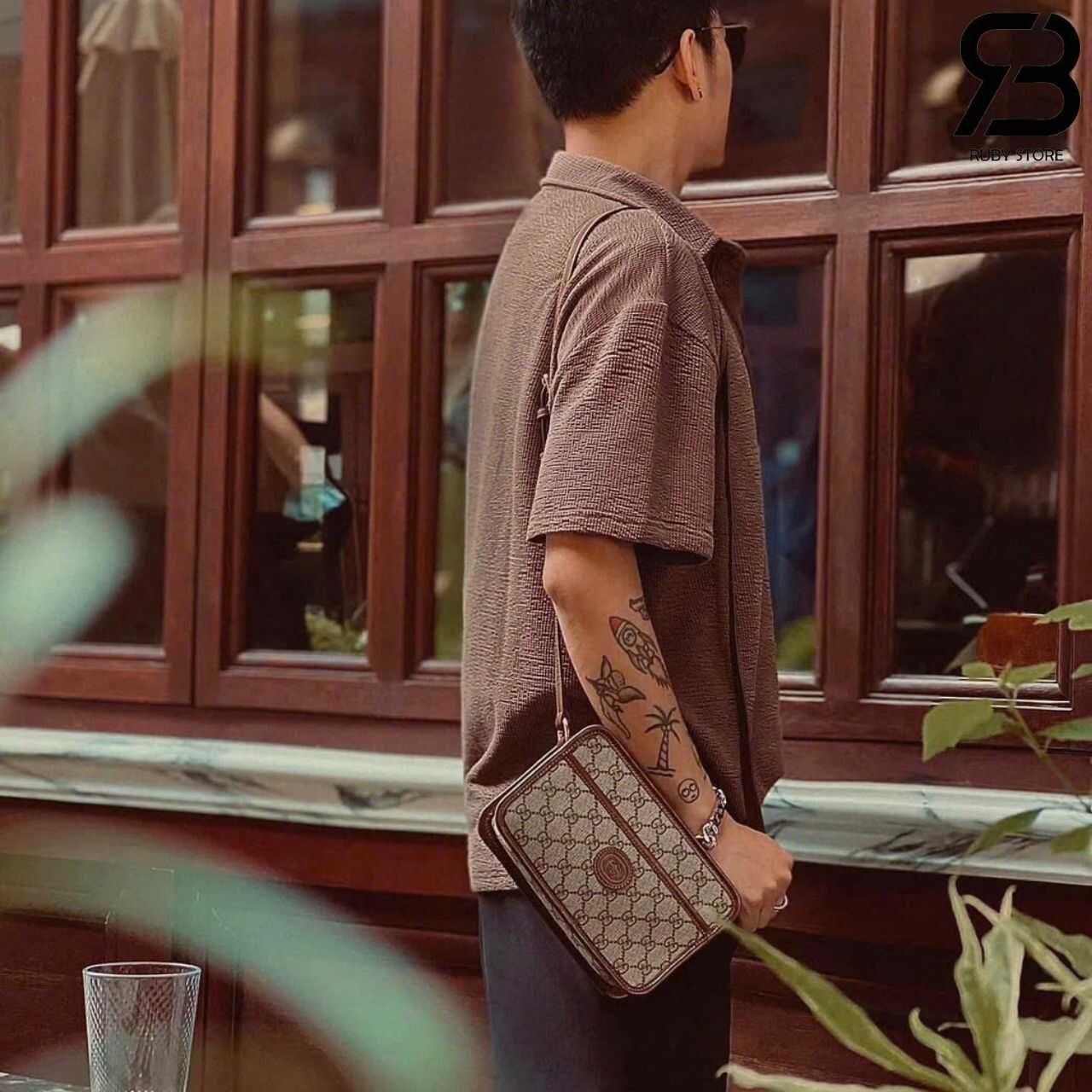 túi Gucci Mini Bag With Interlocking G GG Supreme Brown