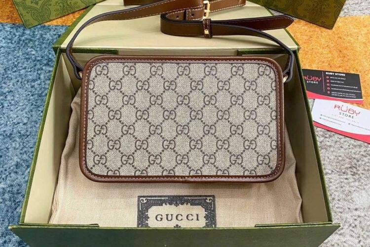 túi Gucci Mini Bag With Interlocking G GG Supreme Brown