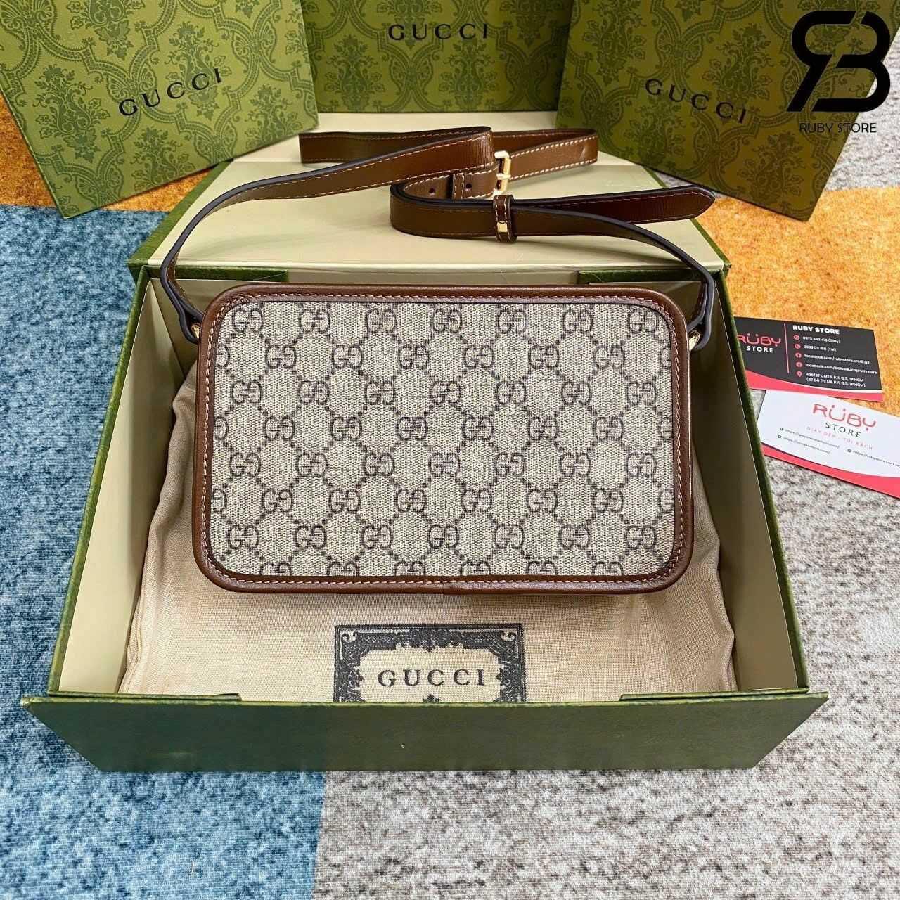 túi Gucci Mini Bag With Interlocking G GG Supreme Brown