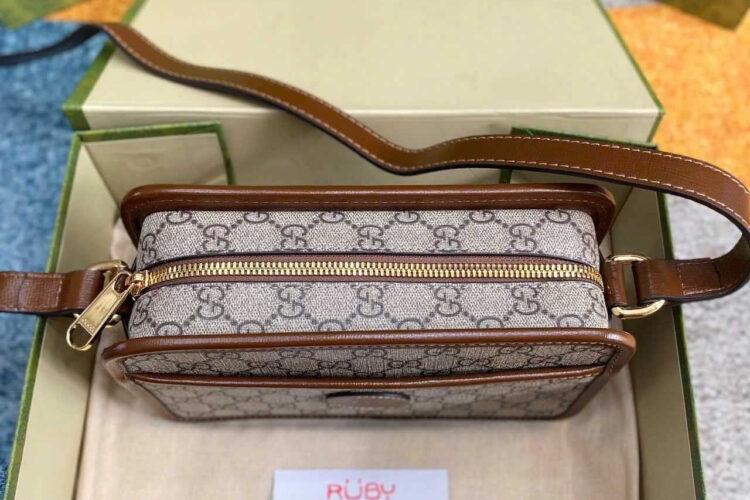 túi Gucci Mini Bag With Interlocking G GG Supreme Brown