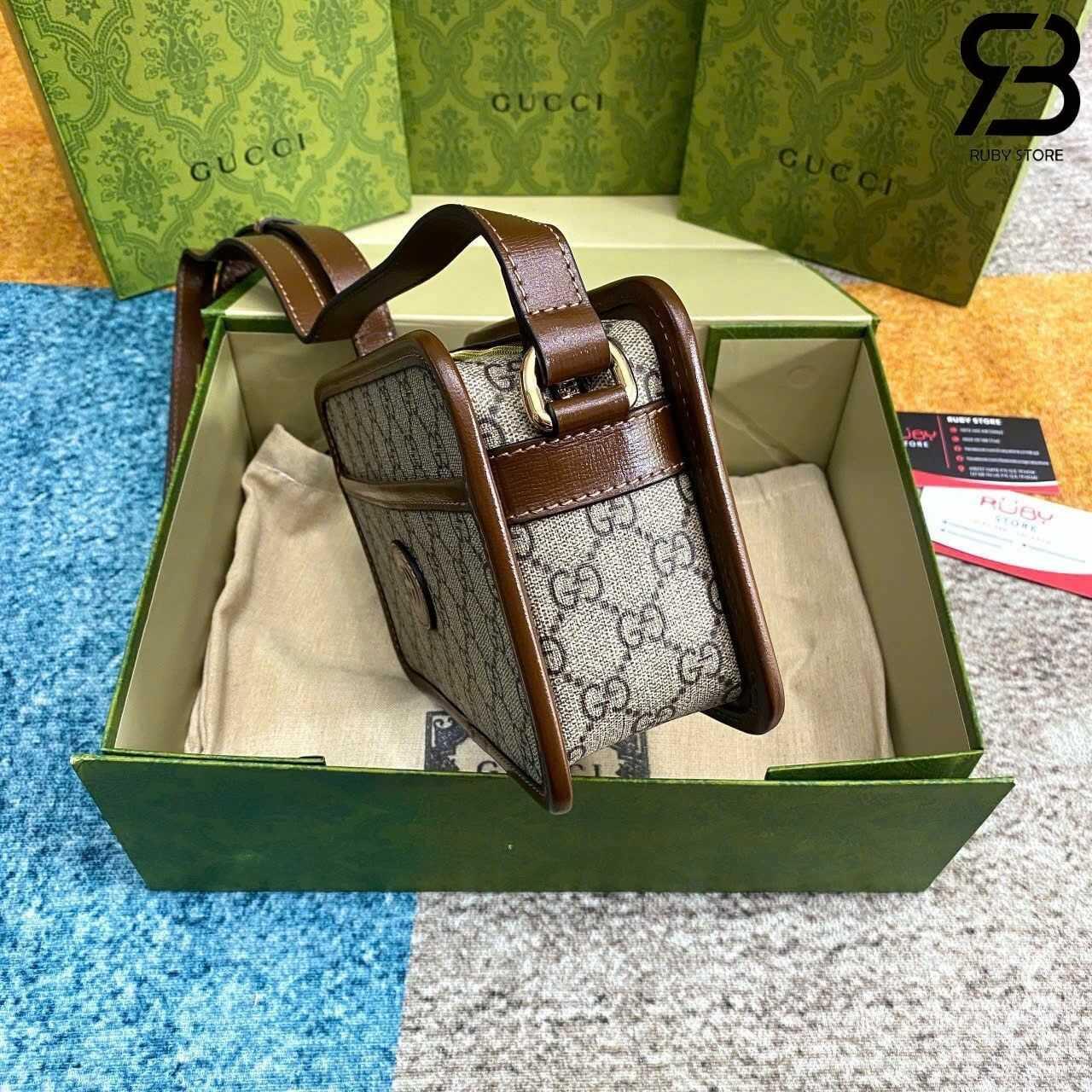 túi Gucci Mini Bag With Interlocking G GG Supreme Brown