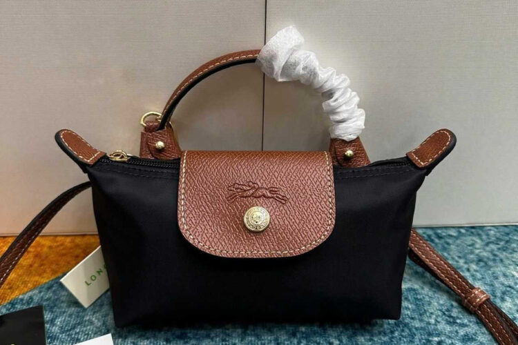 túi Longchamp Le Pliage Xtra XS Pouch Black Canvas Cognac Leather đen