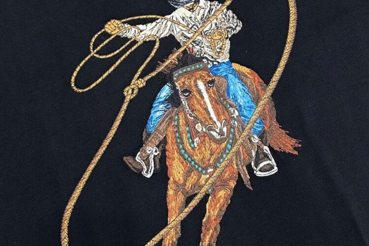 Áo Thun LV Graphic Embroidered Cowboy Cotton T-Shirt Black đen