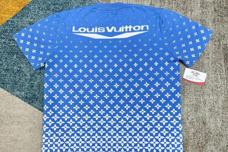 Áo Thun LV Knitted Cotton T-Shirt Blue Màu Xanh Dương