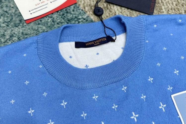 Áo Thun LV Knitted Cotton T-Shirt Blue Màu Xanh Dương