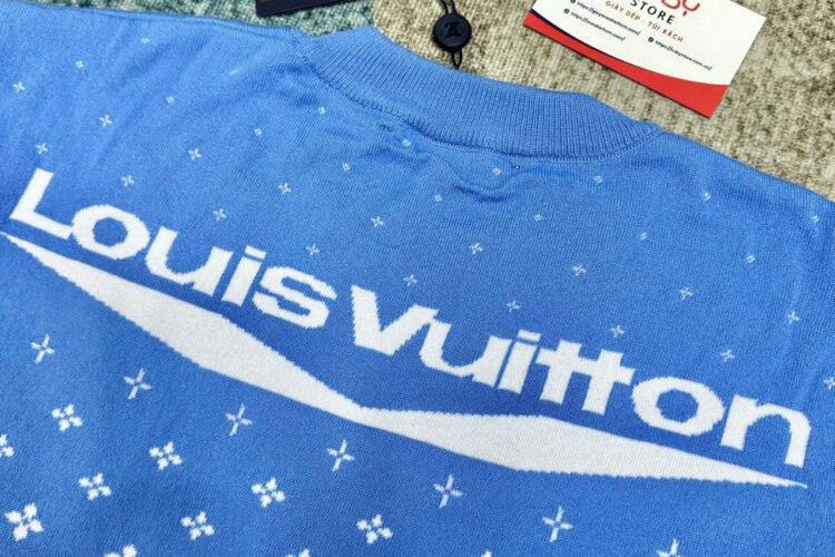 Áo Thun LV Knitted Cotton T-Shirt Blue Màu Xanh Dương