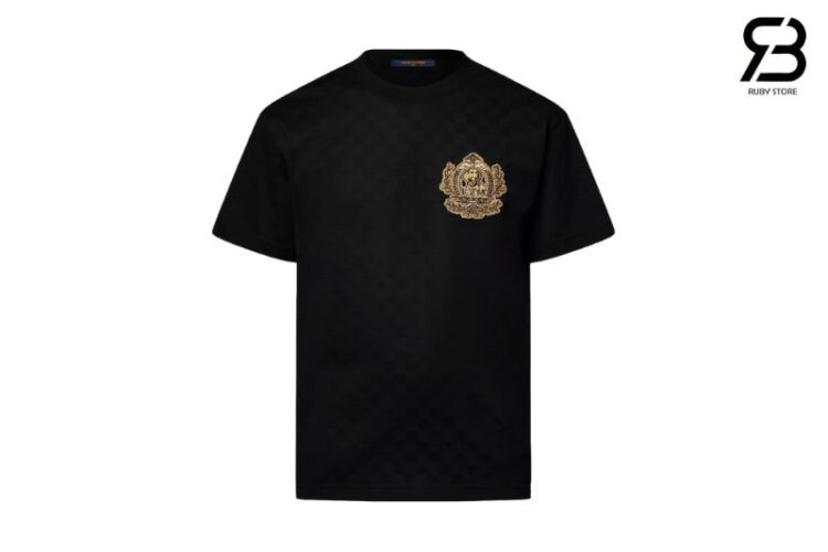 Áo Thun LV Signature Patch Cotton T-Shirt Black Damier Westminster Dog Đen
