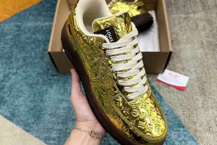 Giày Air Force 1 Low x Louis Vuitton By Virgil Abloh Metallic Gold Màu Vàng