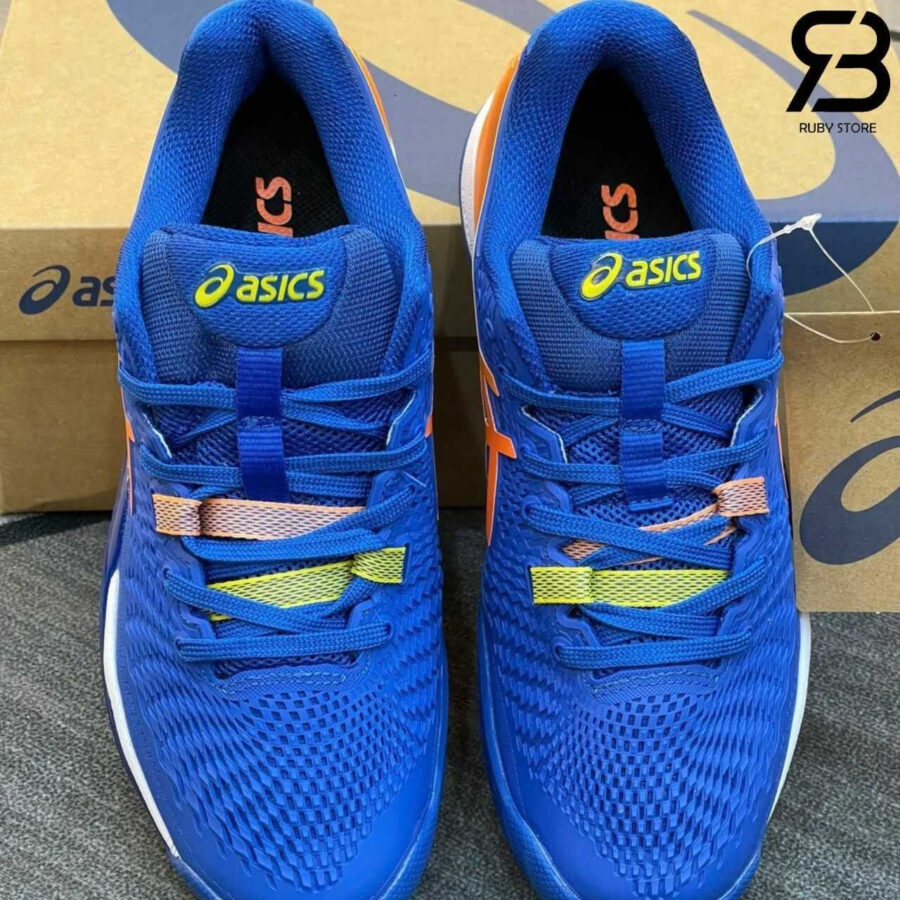 Giày Asics Gel-Resolution 9 Steel Blue Orange Xanh Dương Cam