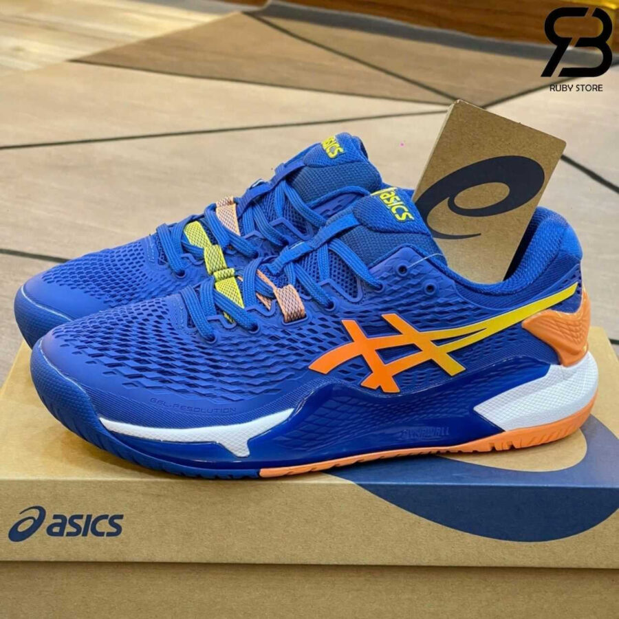 Giày Asics Gel-Resolution 9 Steel Blue Orange Xanh Dương Cam