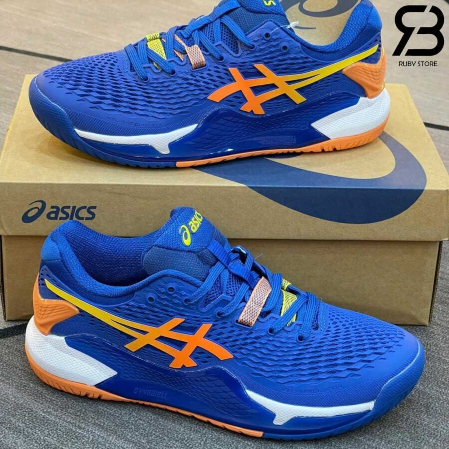 Giày Asics Gel-Resolution 9 Steel Blue Orange Xanh Dương Cam