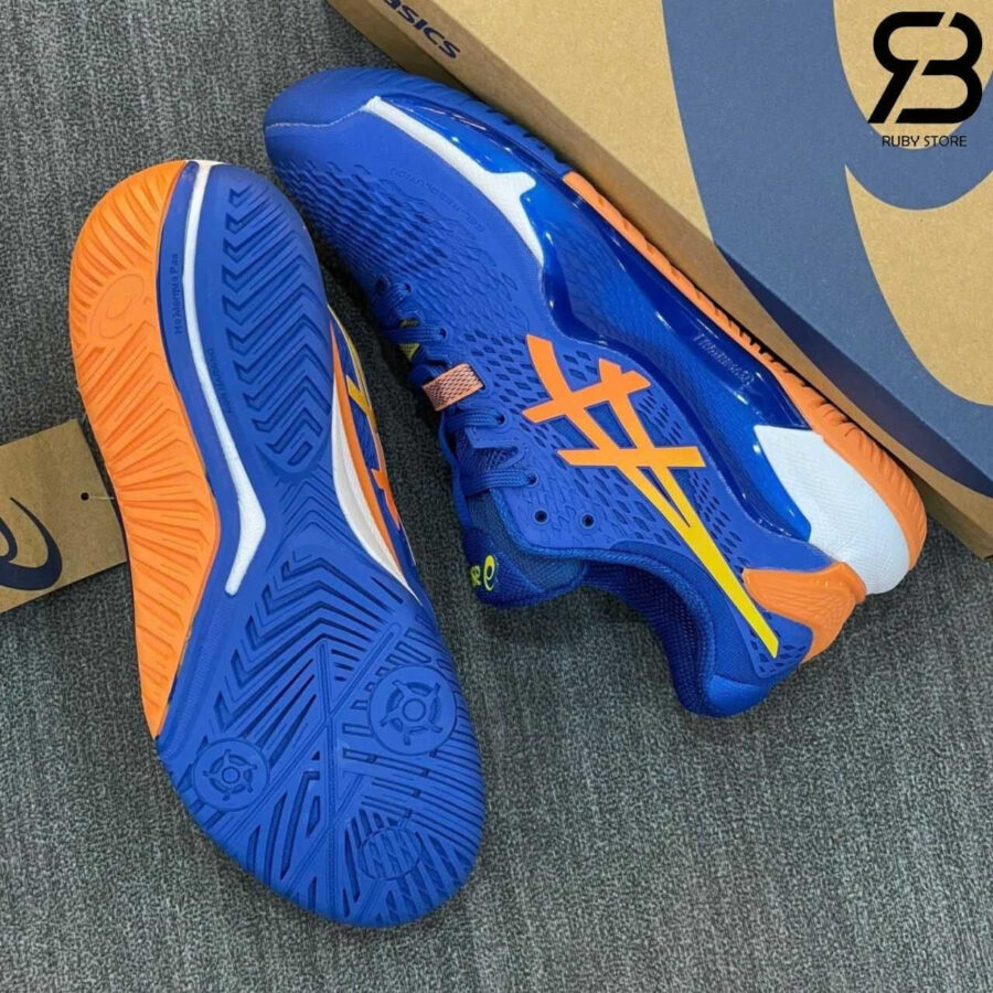 Giày Asics Gel-Resolution 9 Steel Blue Orange Xanh Dương Cam