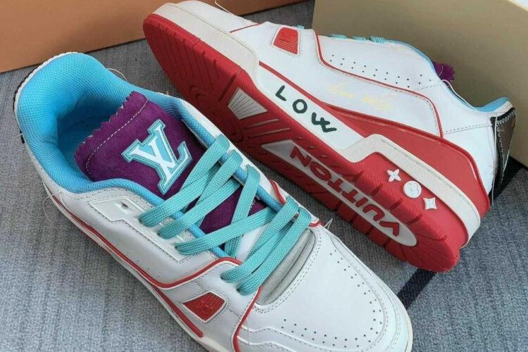 Giày LV Trainer Upcycling Sneakers White Blue Purple