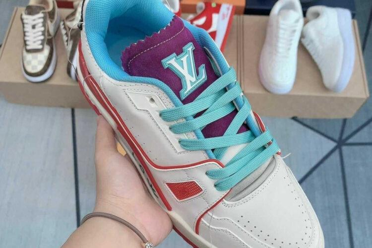 Giày LV Trainer Upcycling Sneakers White Blue Purple