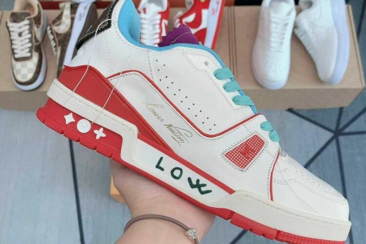 Giày LV Trainer Upcycling Sneakers White Blue Purple