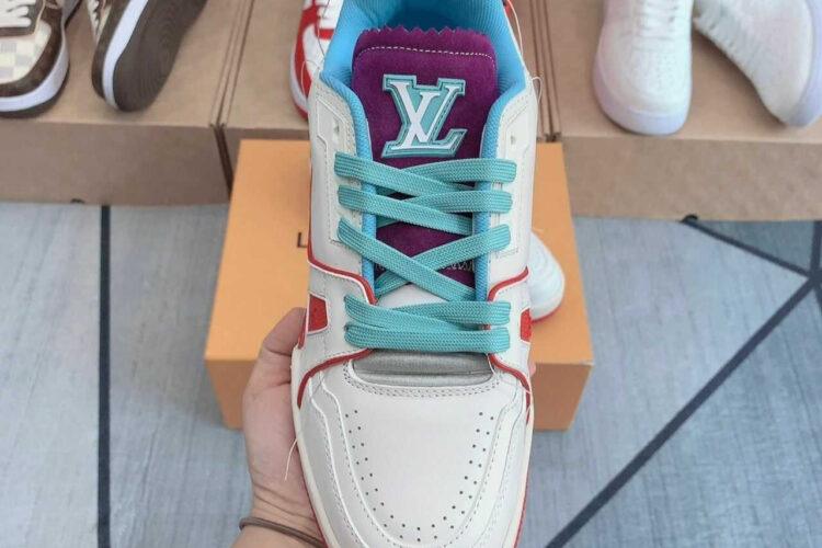 Giày LV Trainer Upcycling Sneakers White Blue Purple