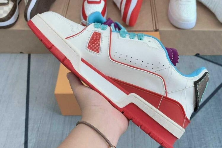 Giày LV Trainer Upcycling Sneakers White Blue Purple