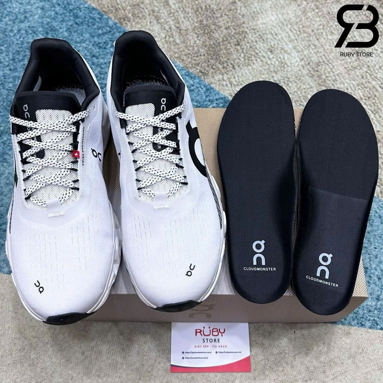 Giày On Running Cloudmonster 2 White Black Trắng đen