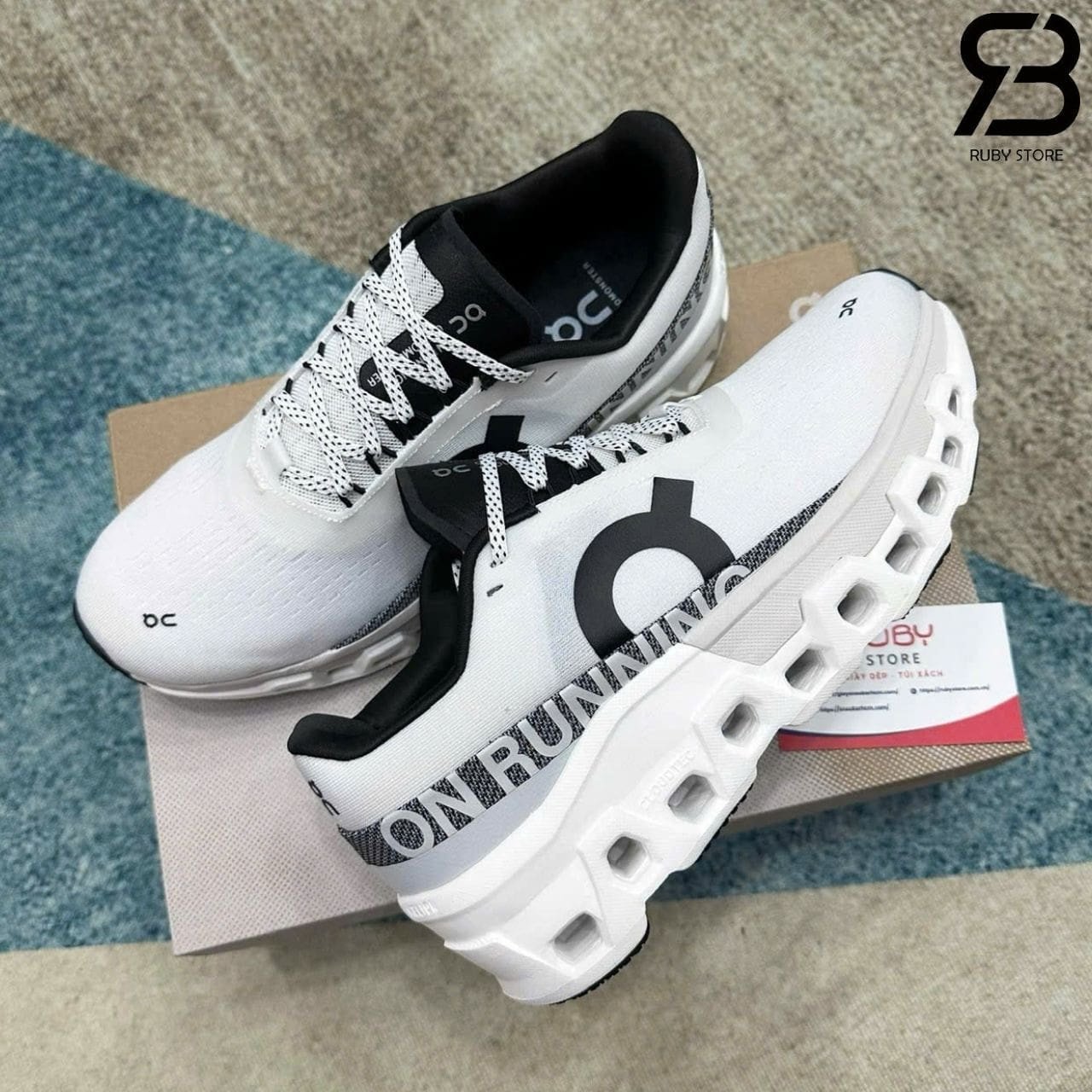 Giày On Running Cloudmonster 2 White Black Trắng đen