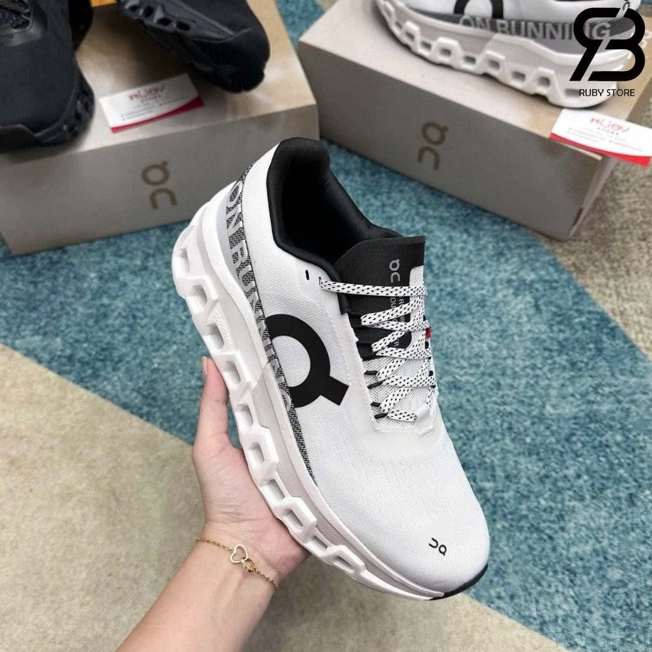 Giày On Running Cloudmonster 2 White Black Trắng đen