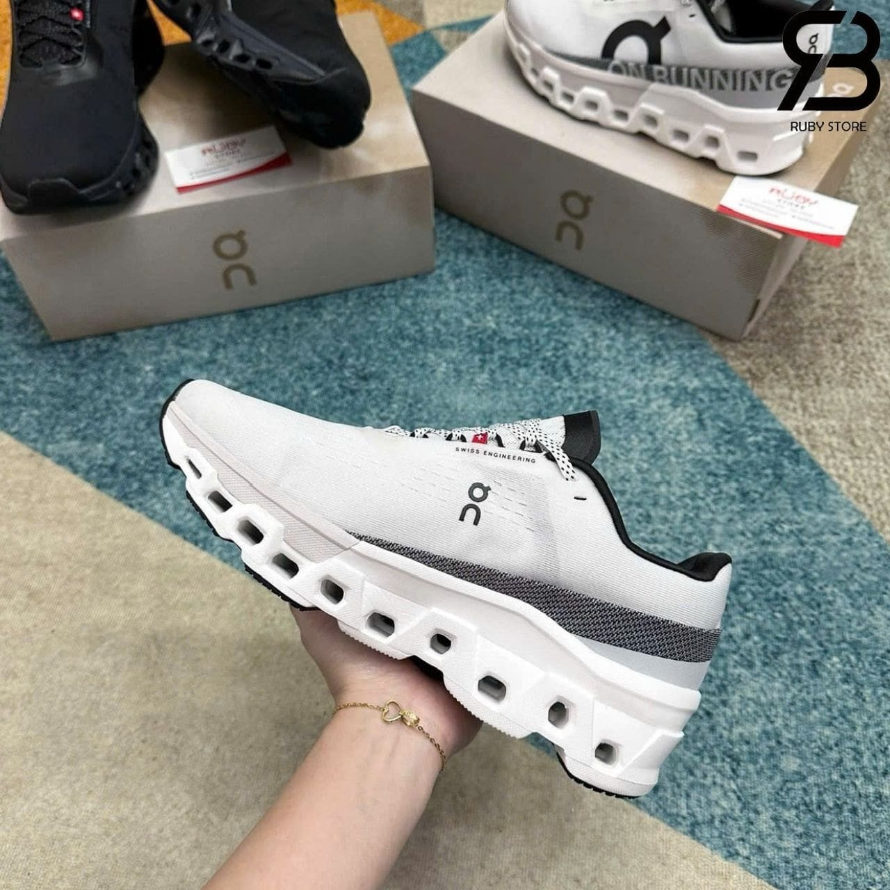 Giày On Running Cloudmonster 2 White Black Trắng đen