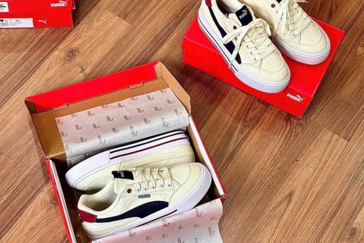 Giày Puma Court Classic Vulc FS White Blue Màu Kem Xanh