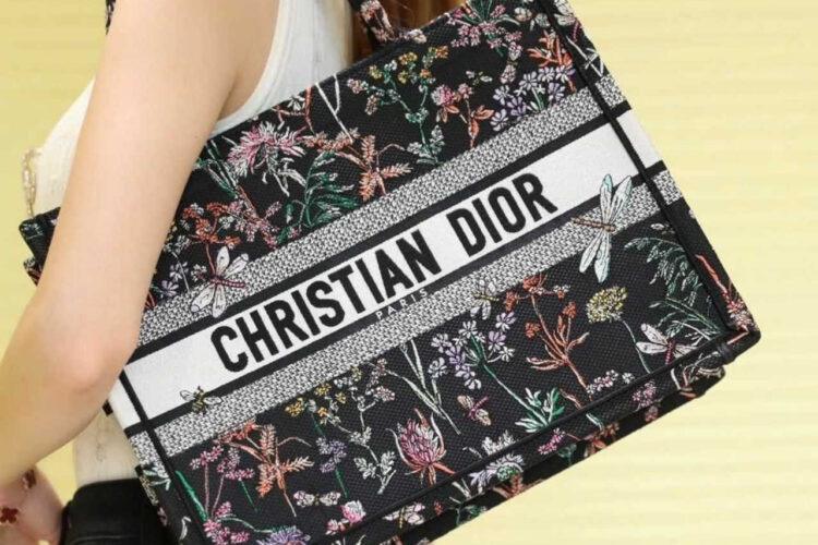Túi Medium Dior Book Tote Black Multicolor Herbarium Floral