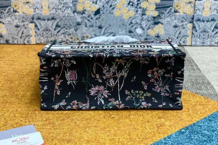 Túi Medium Dior Book Tote Black Multicolor Herbarium Floral