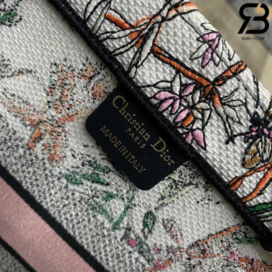 túi Medium Dior Book Tote White Multicolor Herbarium Floral