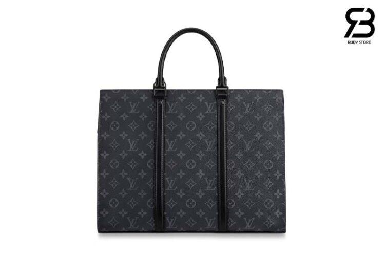 Túi LV Sac Plat Horizontal Zippe M45265 Monogram Eclipse Đen Xám Best Deal