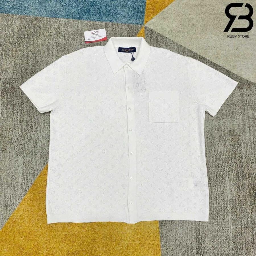 Áo LV Knit Pocket Shirt Monogram White Màu Trắng