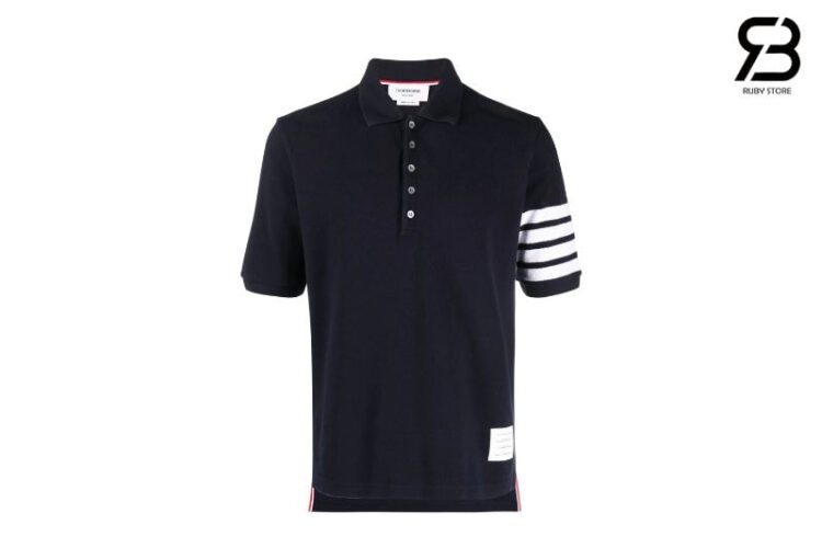 Áo Polo Thom Browne Xanh Navy 4 Sọc Trắng