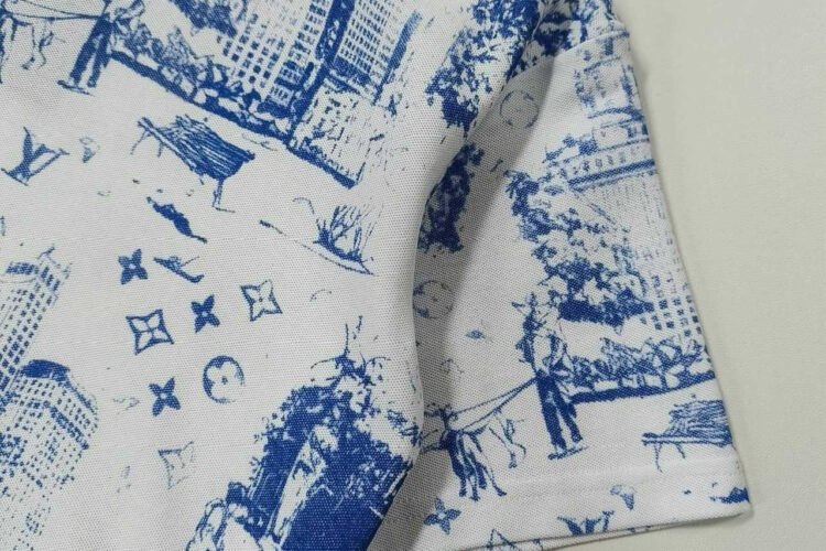 Áo Thun LV Printed Cotton Pique T-Shirt Monogram City Walk Trắng Xanh Dương