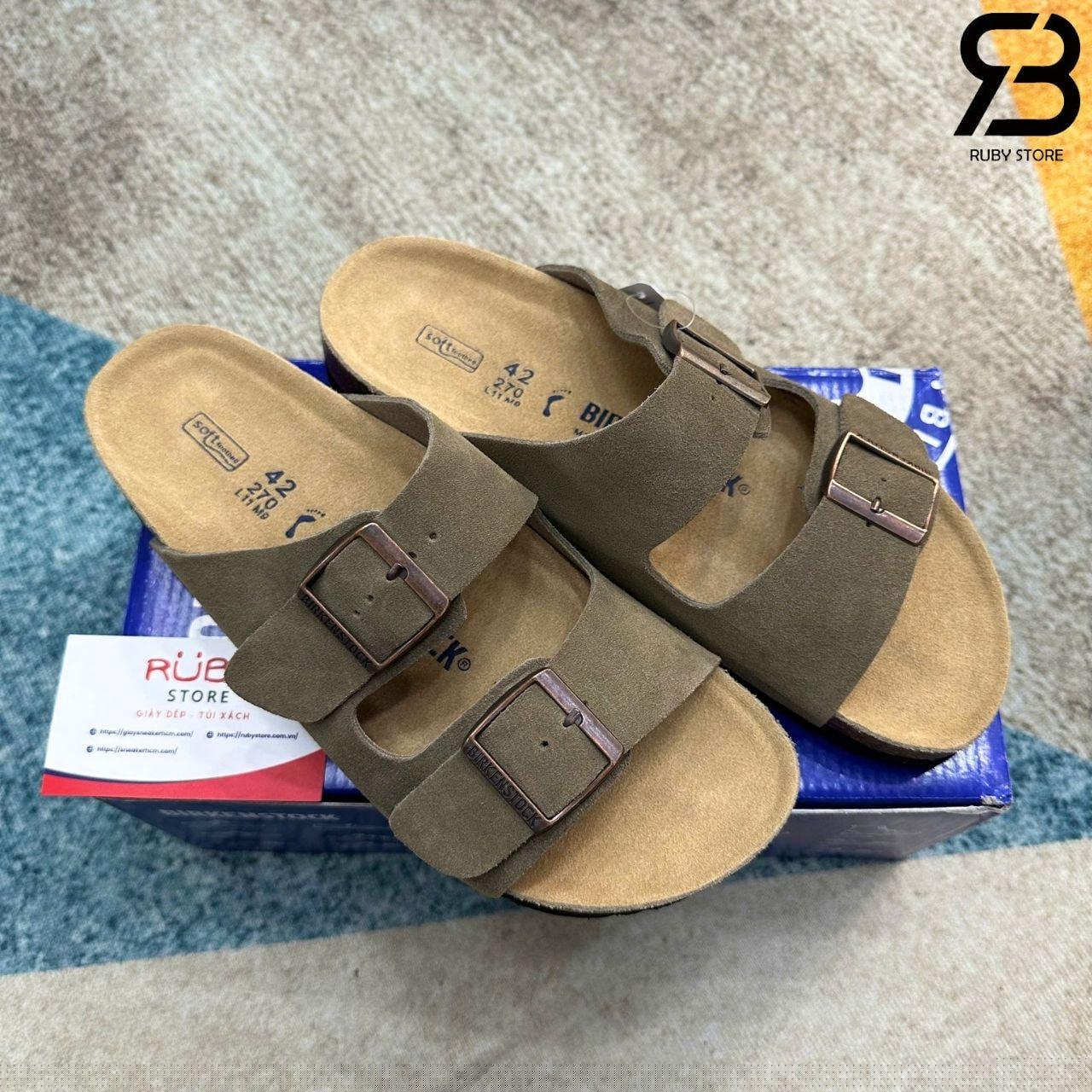 Dép Birkenstock Arizona Soft Footbed Suede Taupe Màu Rêu