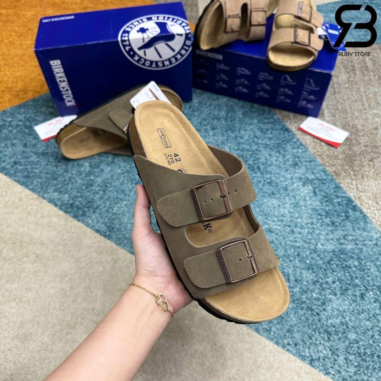 Dép Birkenstock Arizona Soft Footbed Suede Taupe Màu Rêu