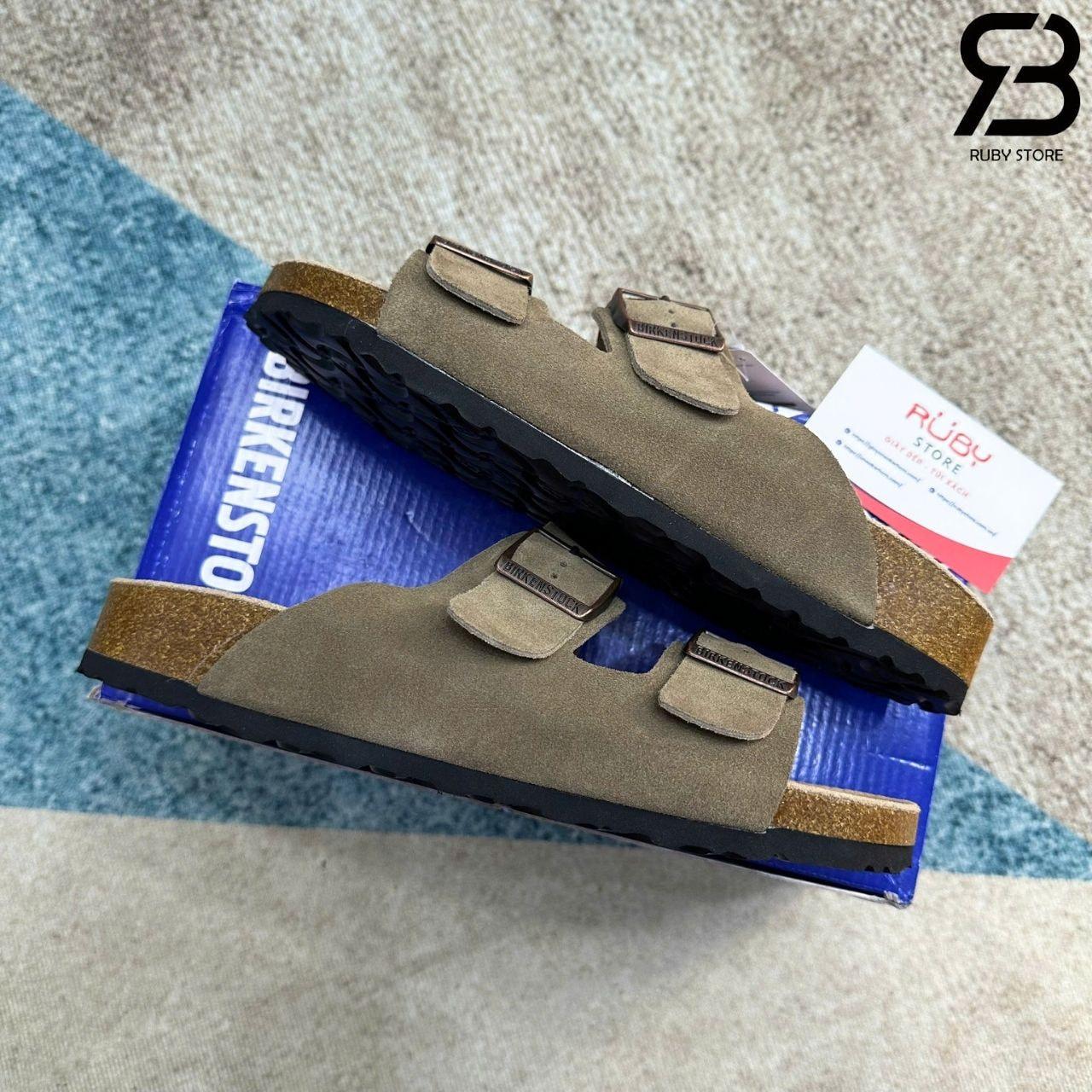 Dép Birkenstock Arizona Soft Footbed Suede Taupe Màu Rêu