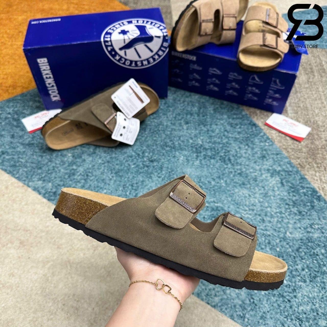 Dép Birkenstock Arizona Soft Footbed Suede Taupe Màu Rêu