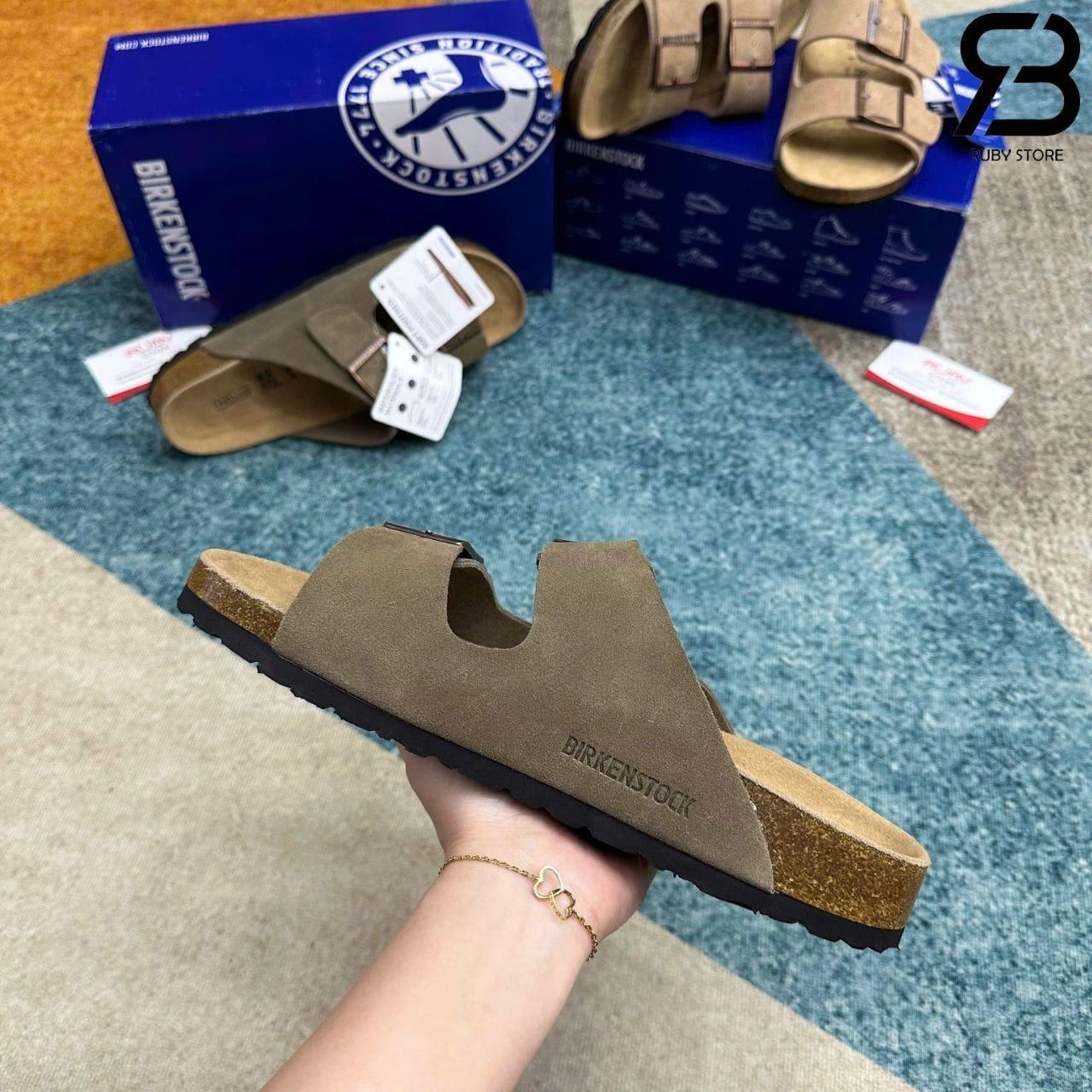Dép Birkenstock Arizona Soft Footbed Suede Taupe Màu Rêu