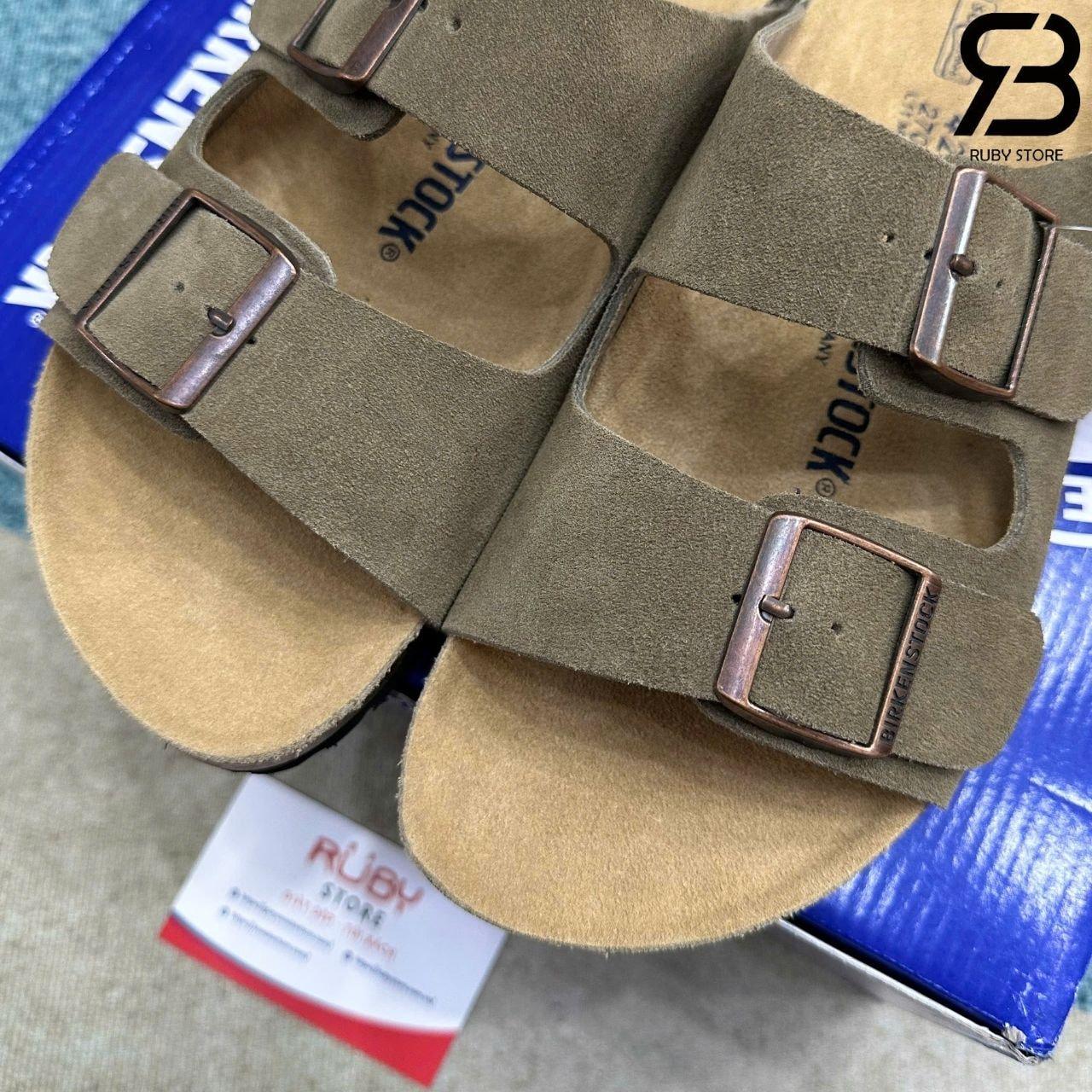 Dép Birkenstock Arizona Soft Footbed Suede Taupe Màu Rêu