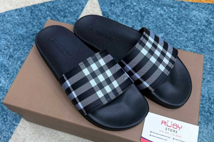 Dép Burberry Check Slides Black White Màu đen Trắng