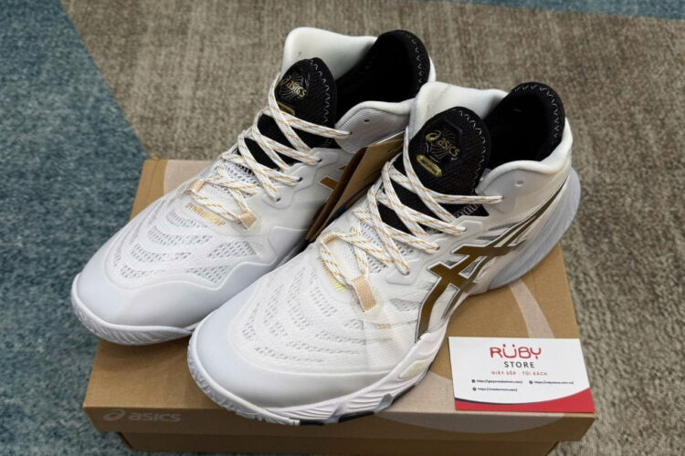 Giày Asics Metarise White Gold Trắng sọc Vàng
