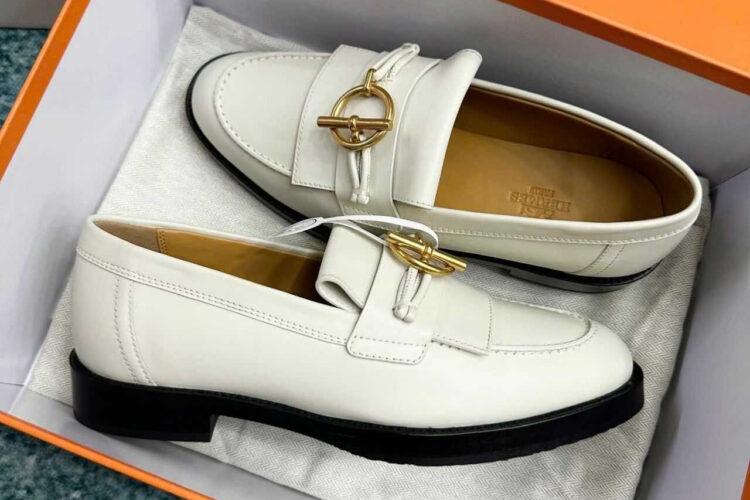 Giày Lười Hermes Impact Loafer Blanc De Paris Màu Trắng