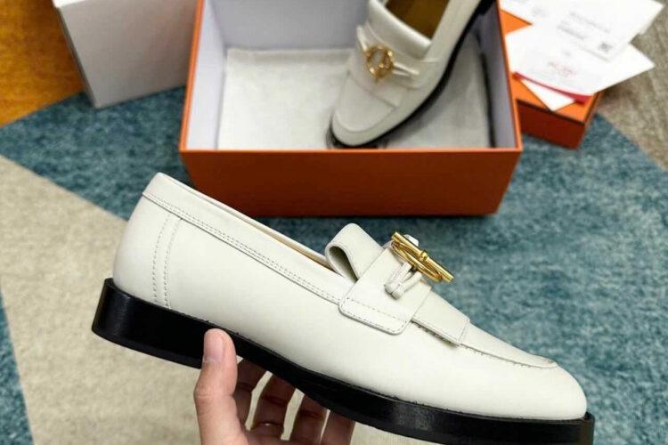 Giày Lười Hermes Impact Loafer Blanc De Paris Màu Trắng
