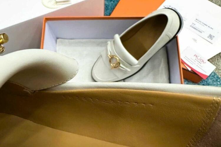 Giày Lười Hermes Impact Loafer Blanc De Paris Màu Trắng